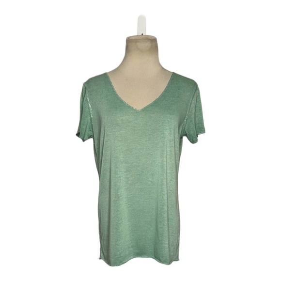 Sunny Studio Paris green short sleeves v neck tee size Medium - Picture 1 of 10